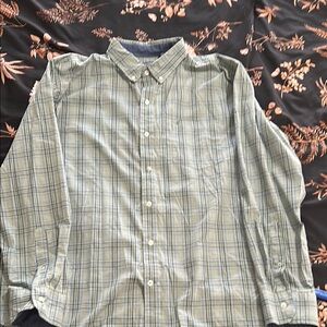 Izod Green and Blue Casual Button Down Shirt with Plaid Pattern